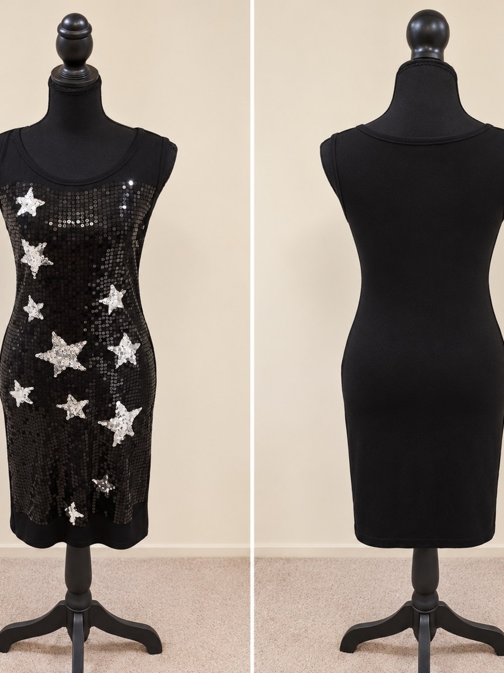 Maite Perroni Black Sequin Star Tank Dress